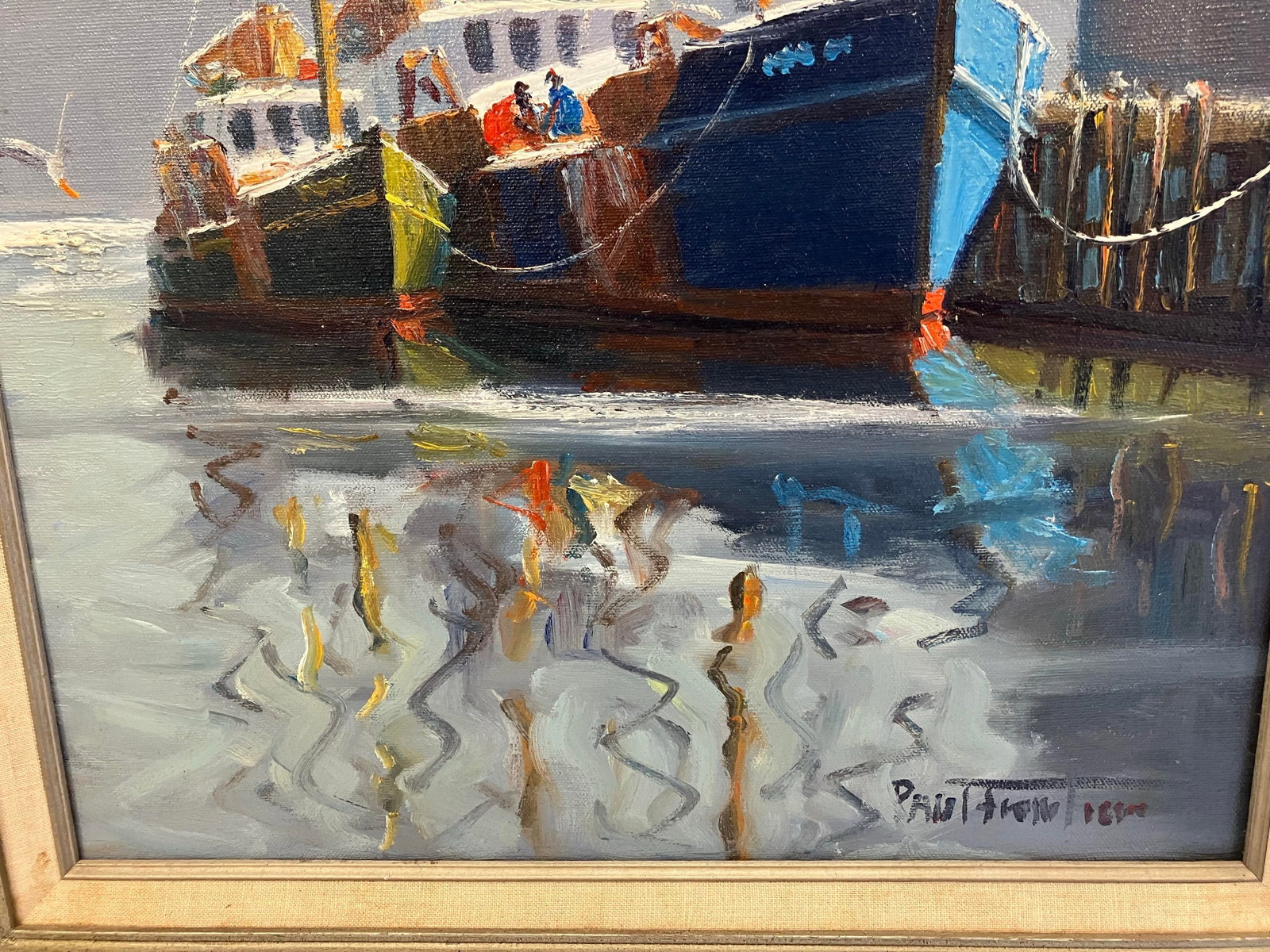 1970s New England Harbor Painting Signed Paul Frontiero - 2