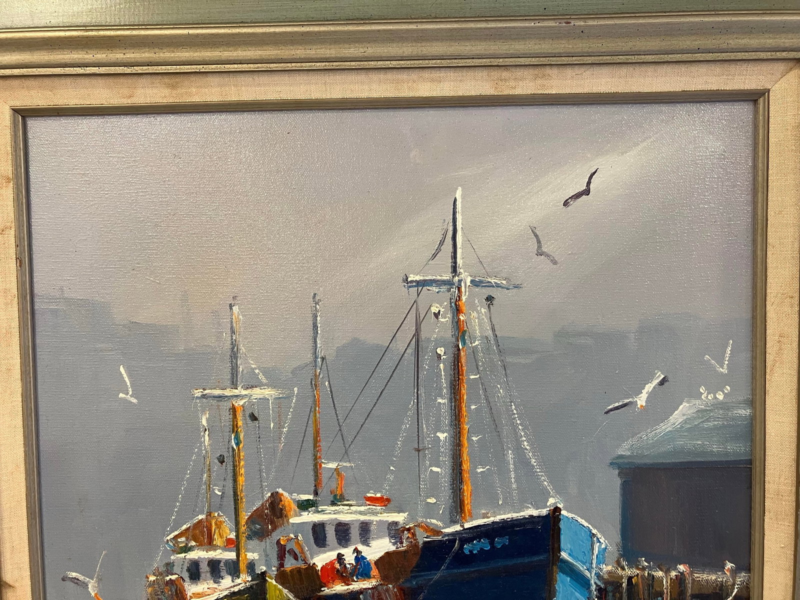 1970s New England Harbor Painting Signed Paul Frontiero - 5