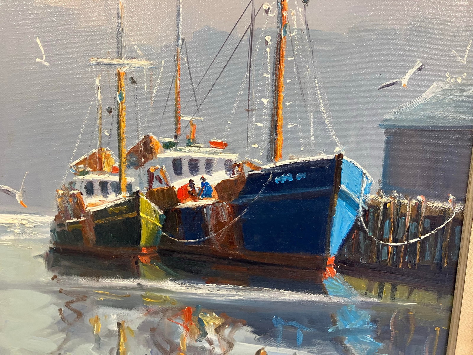 1970s New England Harbor Painting Signed Paul Frontiero - 6