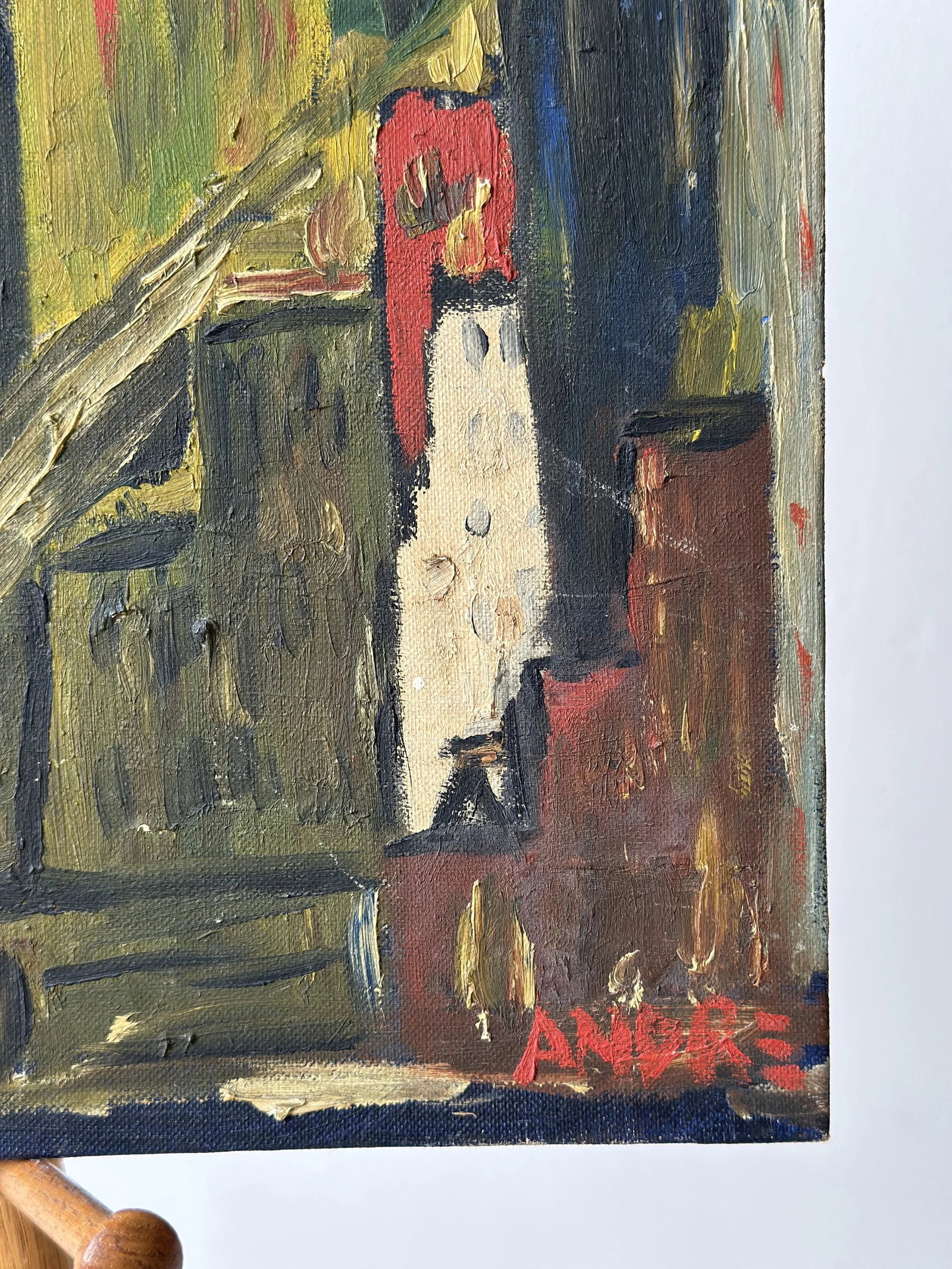 Vintage New York Skyline Acrylic on Board Painting, Signed Andre, Circa 1950s - 13