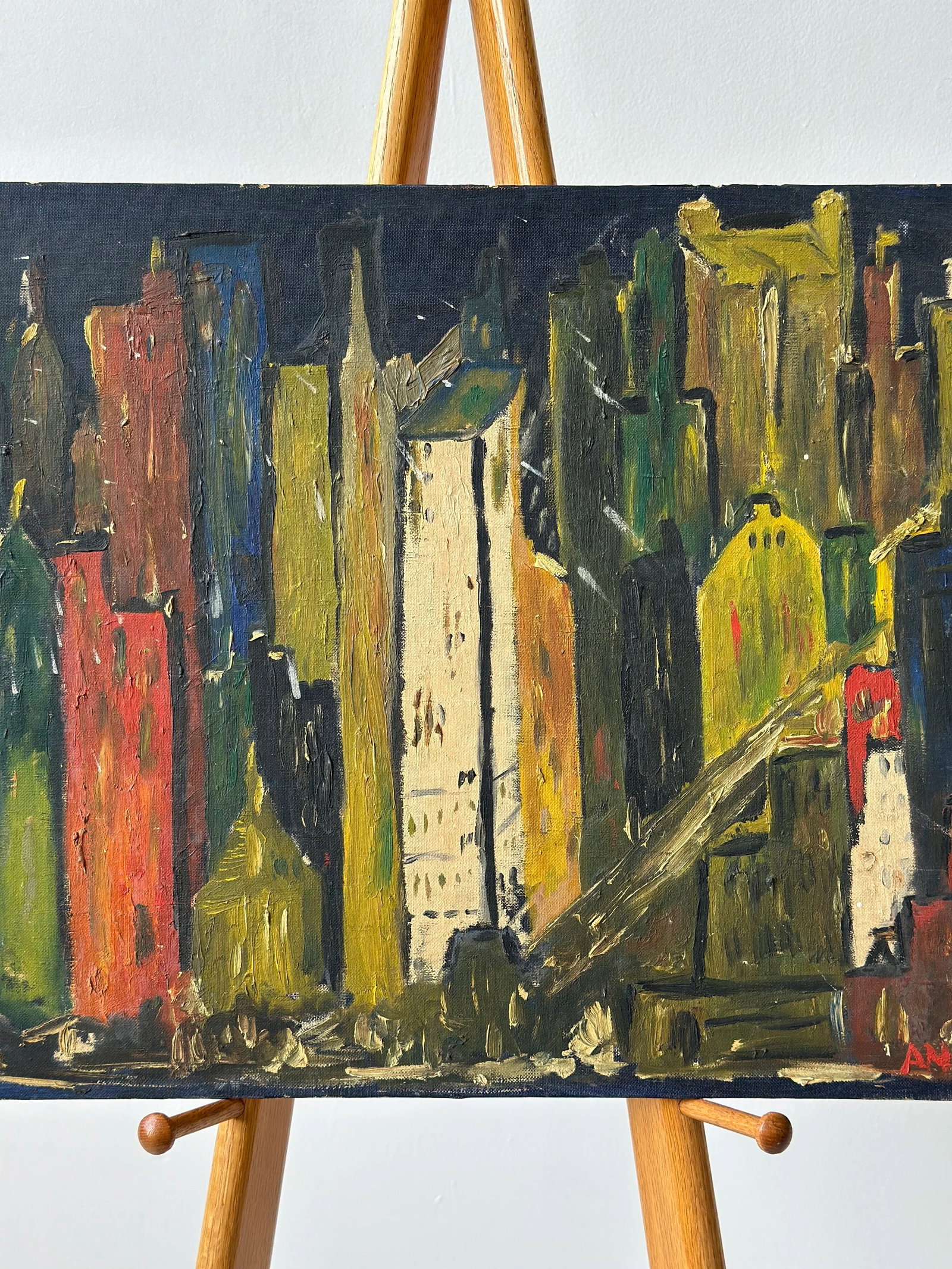 Vintage New York Skyline Acrylic on Board Painting, Signed Andre, Circa 1950s - 6