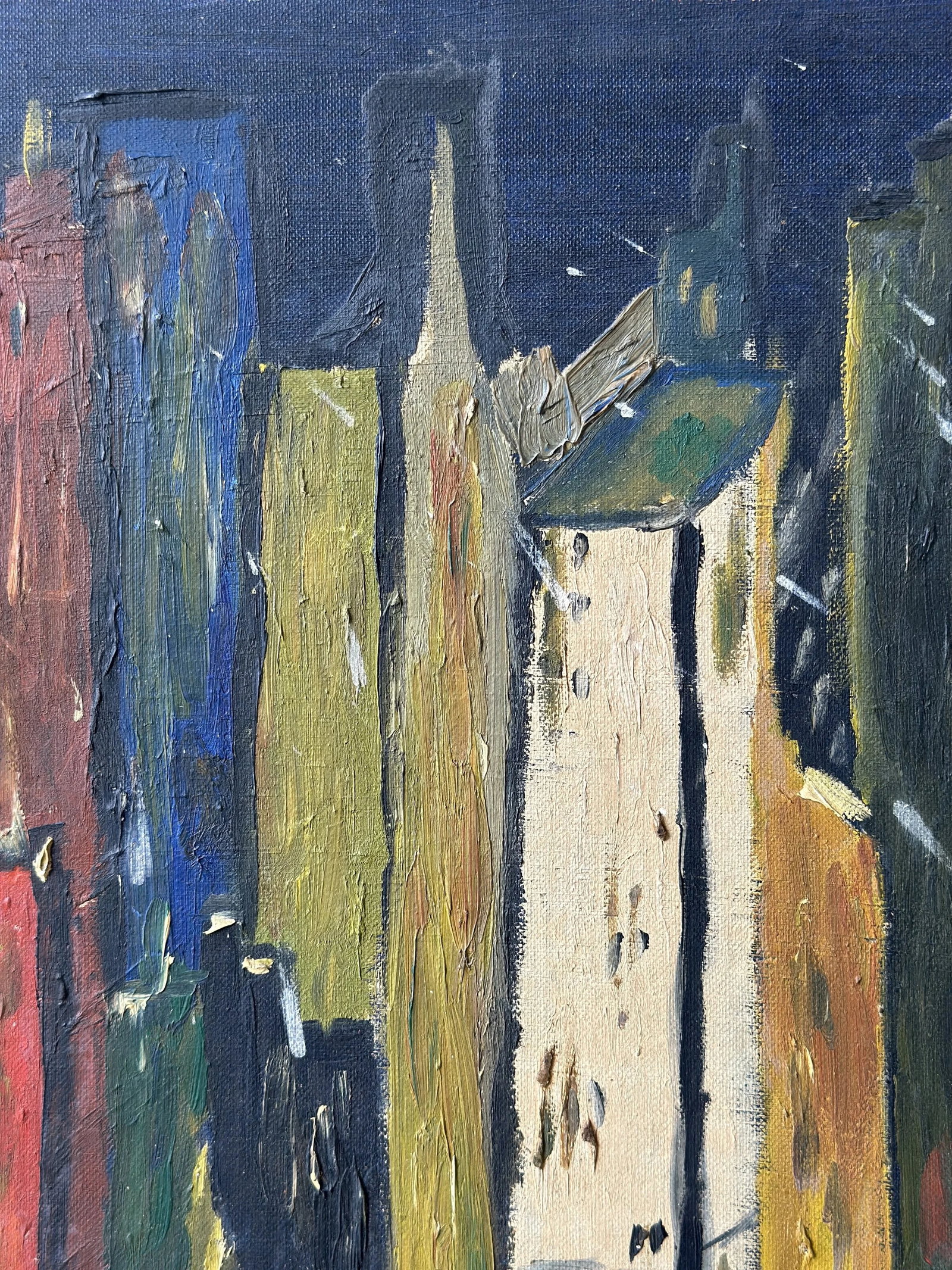 Vintage New York Skyline Acrylic on Board Painting, Signed Andre, Circa 1950s - 7