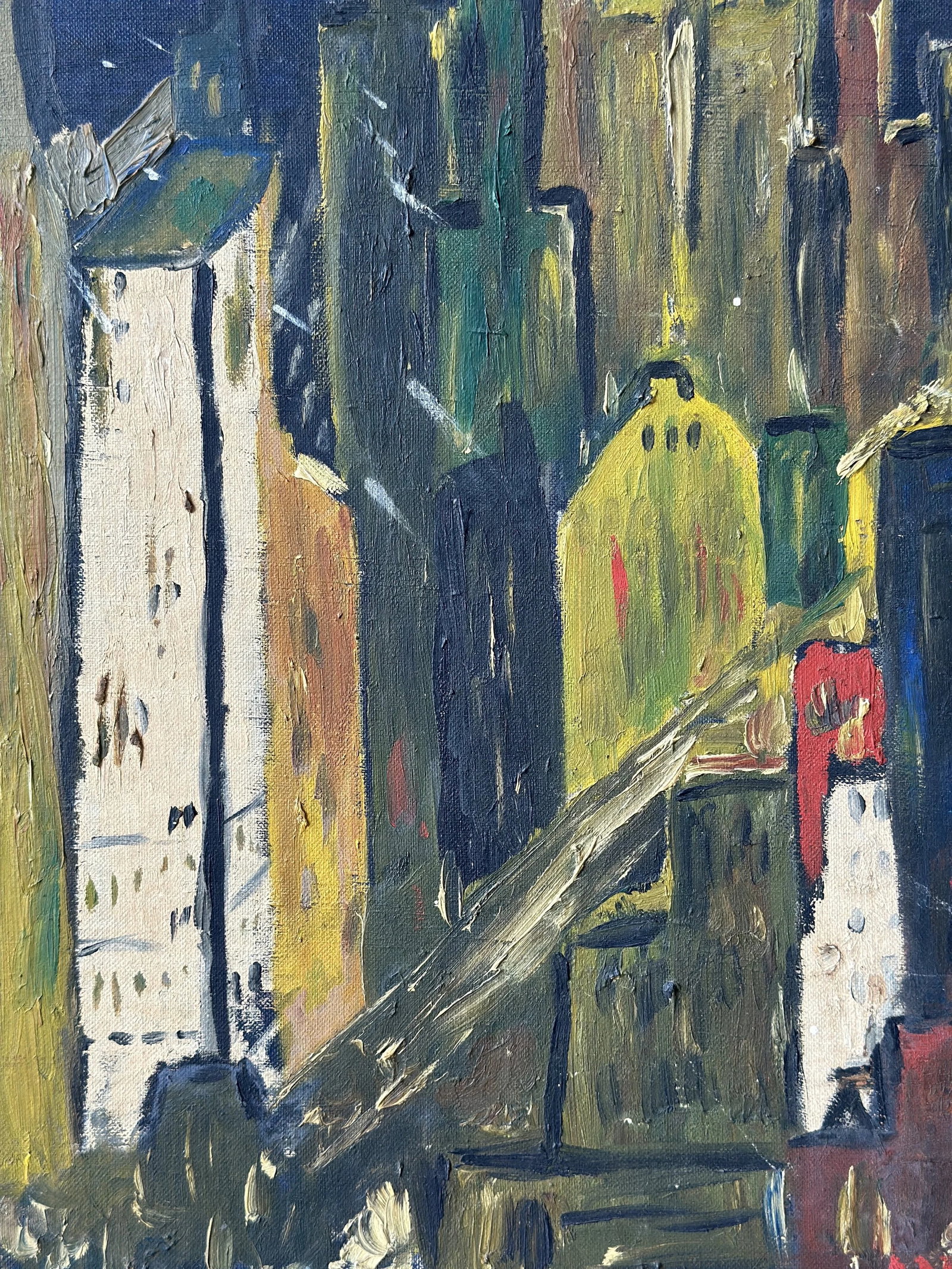 Vintage New York Skyline Acrylic on Board Painting, Signed Andre, Circa 1950s - 8