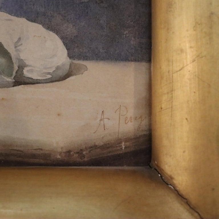 Antique Watercolor on Paper of Two Children C1910 - 5