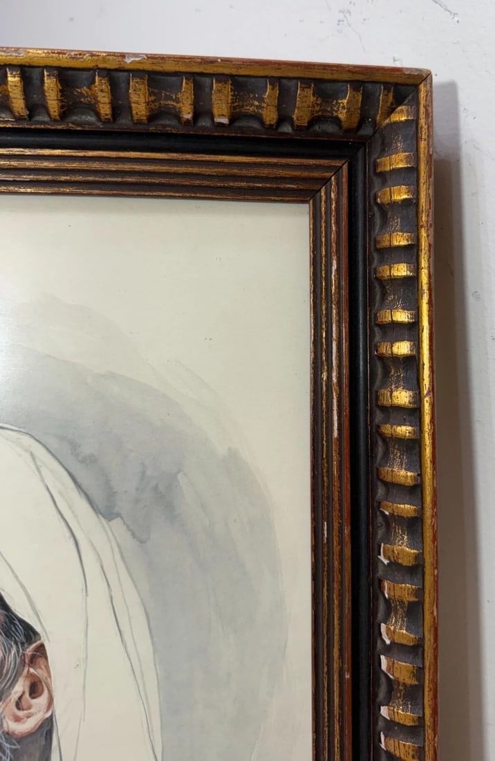 Vintage Original Sol Schreibman Jewish Rabbi Man Watercolor Painting Portrait - 4