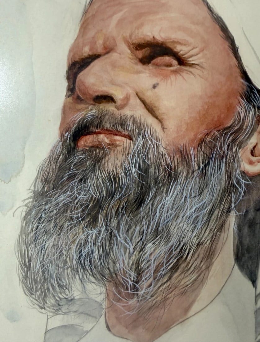 Vintage Original Sol Schreibman Jewish Rabbi Man Watercolor Painting Portrait - 5