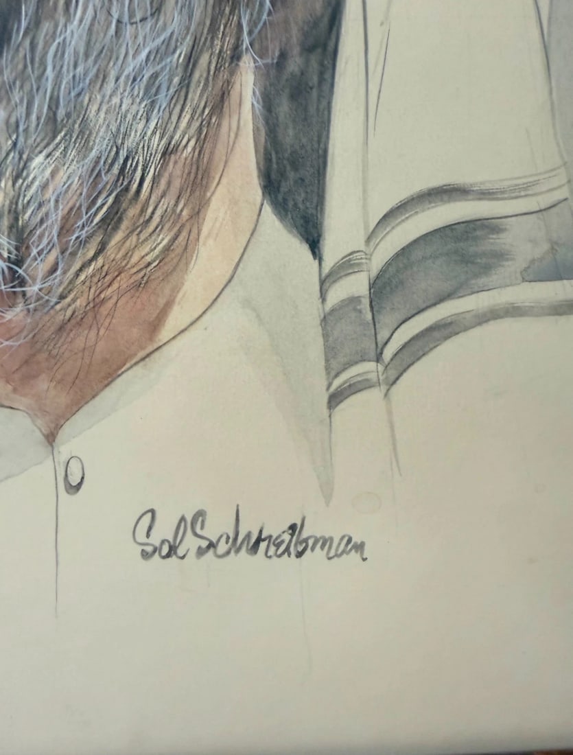 Vintage Original Sol Schreibman Jewish Rabbi Man Watercolor Painting Portrait - 7