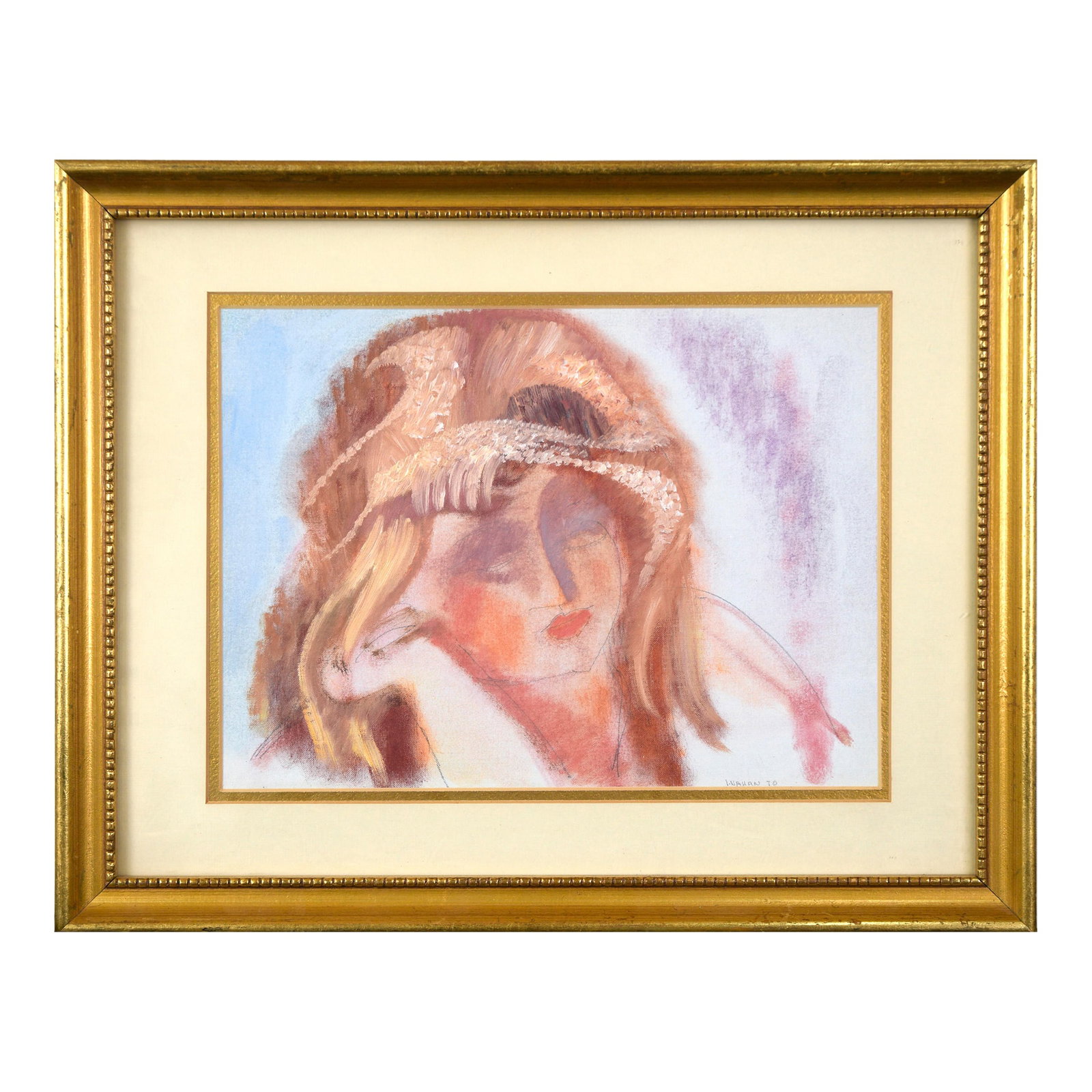 Vintage Expressive Multimedia Portrait of a Woman by Irvin Nahan: Vintage Expressive Multimedia Portrait of a Woman Portrait of a Woman by Irvin Nahan (American b. 1927.) Elegant portrait of a woman looking off into the distance. She has her head turned slightly