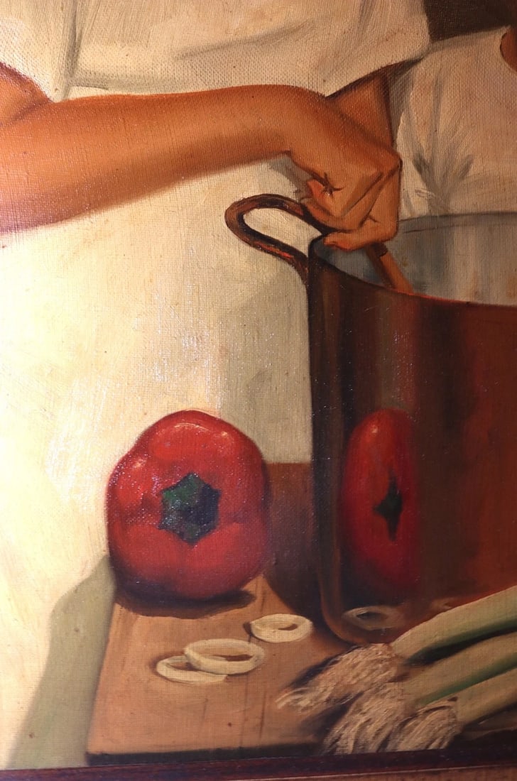 Large Vintage 1965 Ted Weiss Chef Children Cooking Culinary Canvas Oil Painting - 10