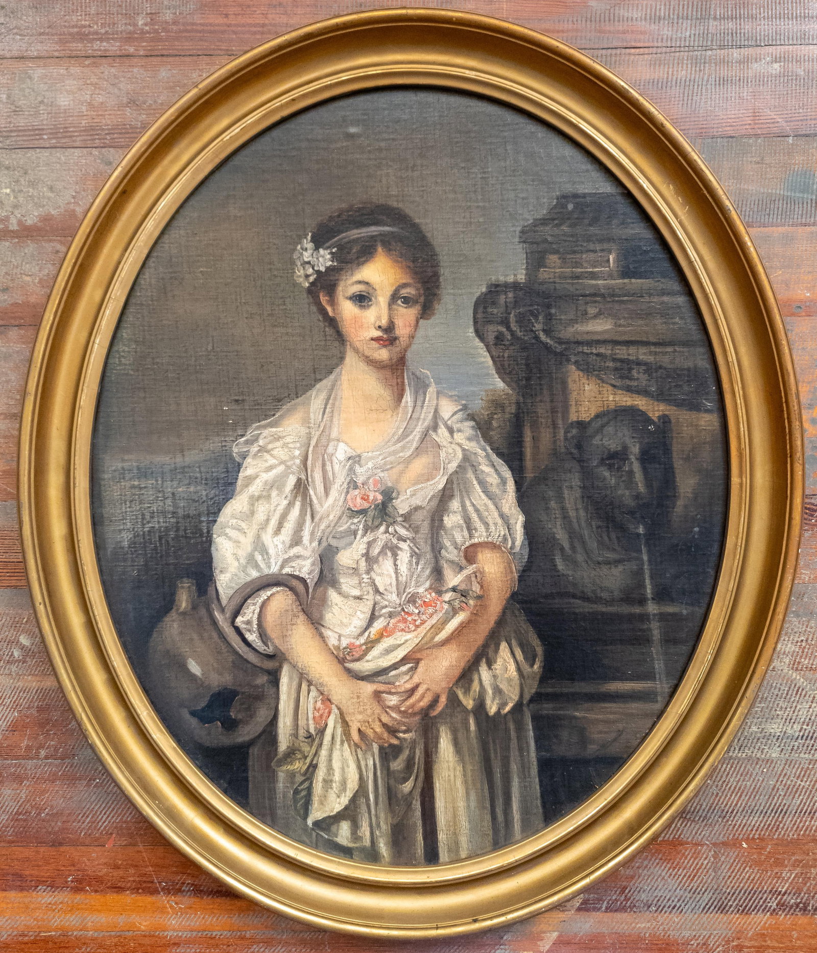 19th Century European Italian Painting of a Tragic Sad Young Lady - 2