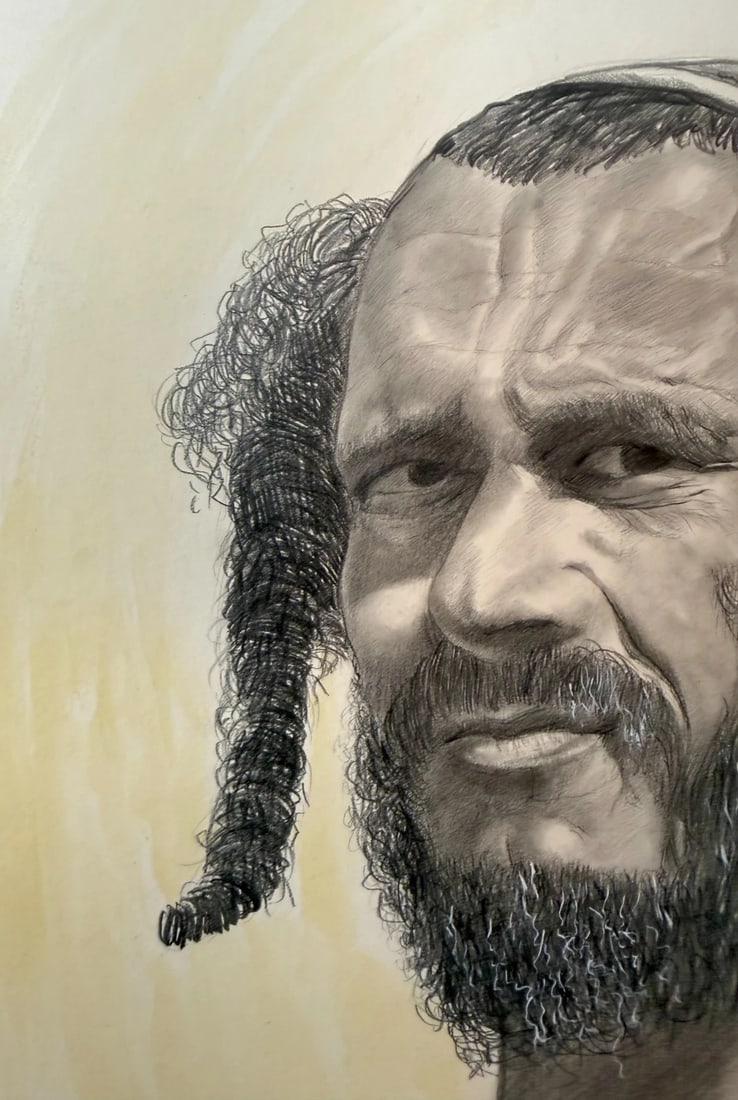 Vintage Original Sol Schreibman Jewish Rabbi Man Pencil Drawing Sketch Portrait - 4