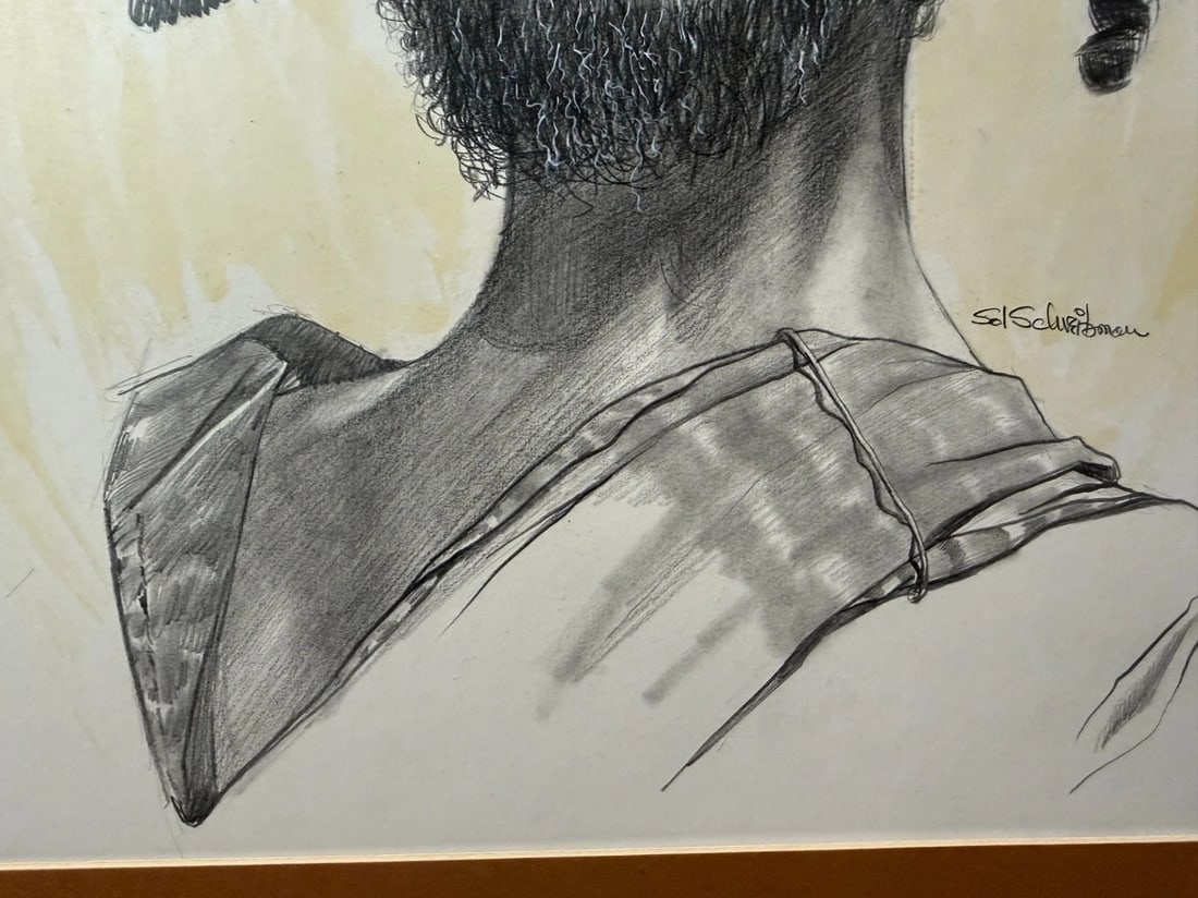 Vintage Original Sol Schreibman Jewish Rabbi Man Pencil Drawing Sketch Portrait - 8