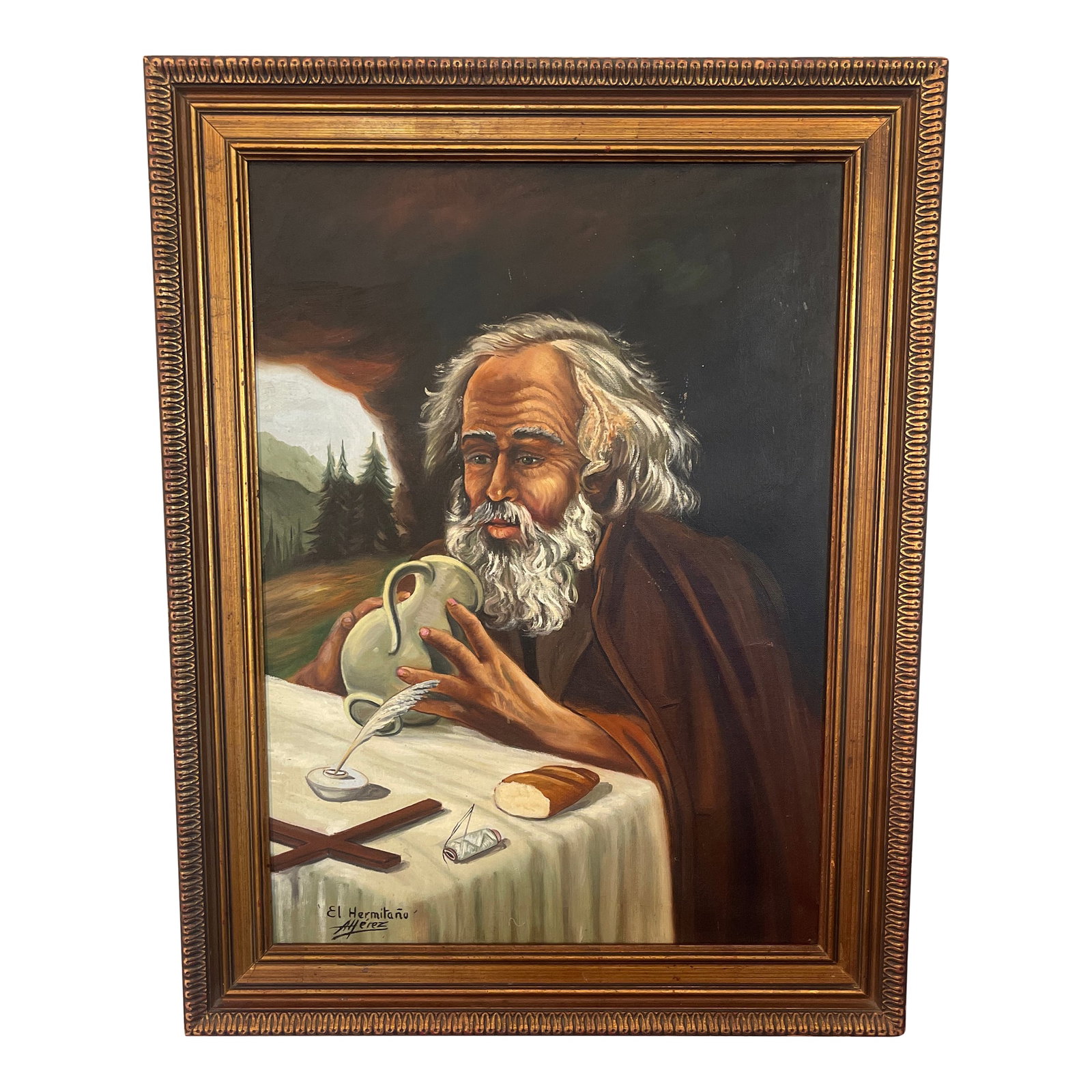 1950s Enrique Alferez " the Hermit " Likely Saint Jerome, New Orleans Famous Artist Sculpture and Pa: Nice artwork by Enrique Alferez, he was a famous sculptor in New Orleans, with many public sculptures in and around New Orleans, zBorn in Mexico and immigrated to America, he also worked in Houston,