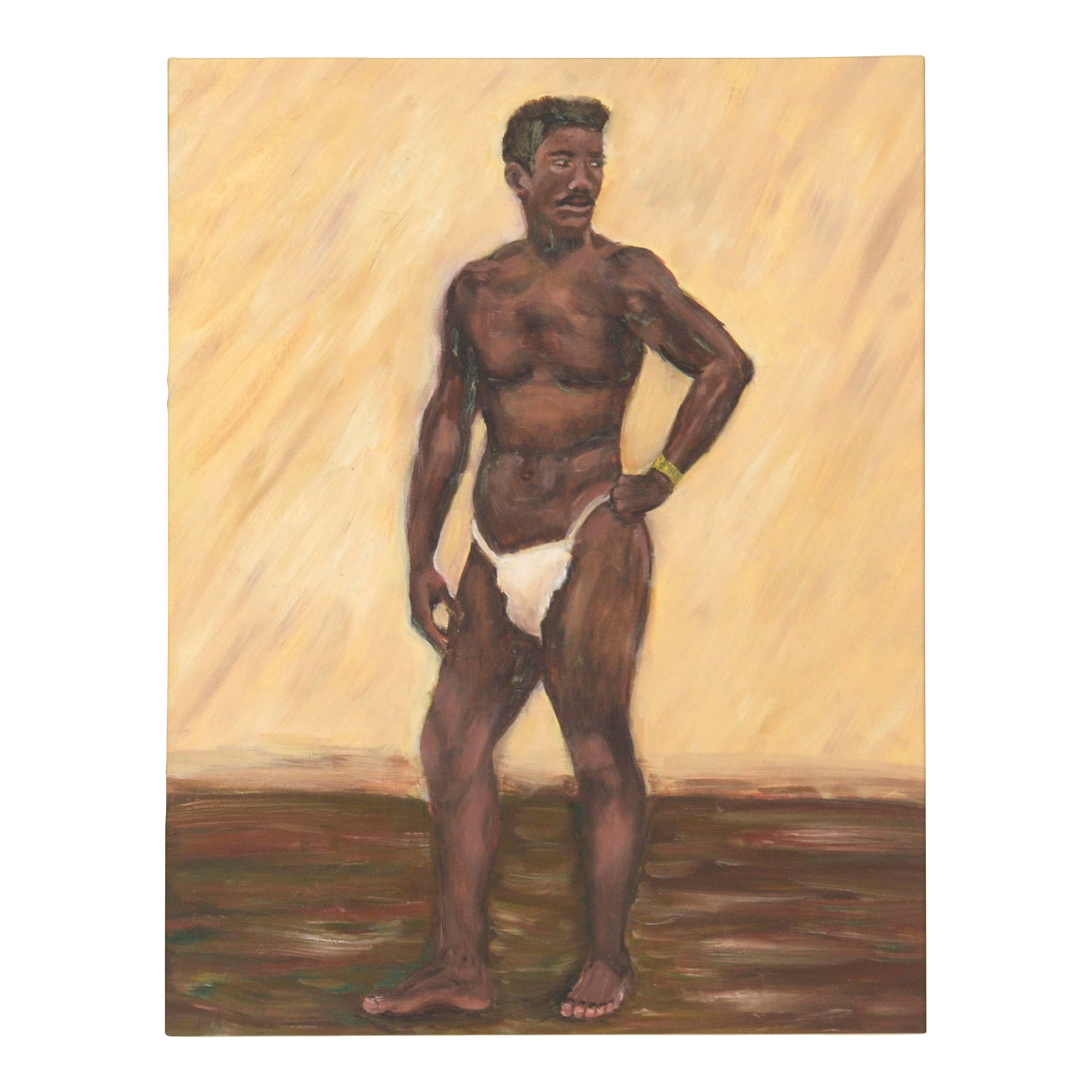 Mid Century Portrait of an African American Man by Genevieve Rogers: Mid-century figure study of an African American man by American Impressionist artist Genevieve Rogers. Unsigned, but acquired with a collection of her work. Presented in a new cream mat with foamcore 