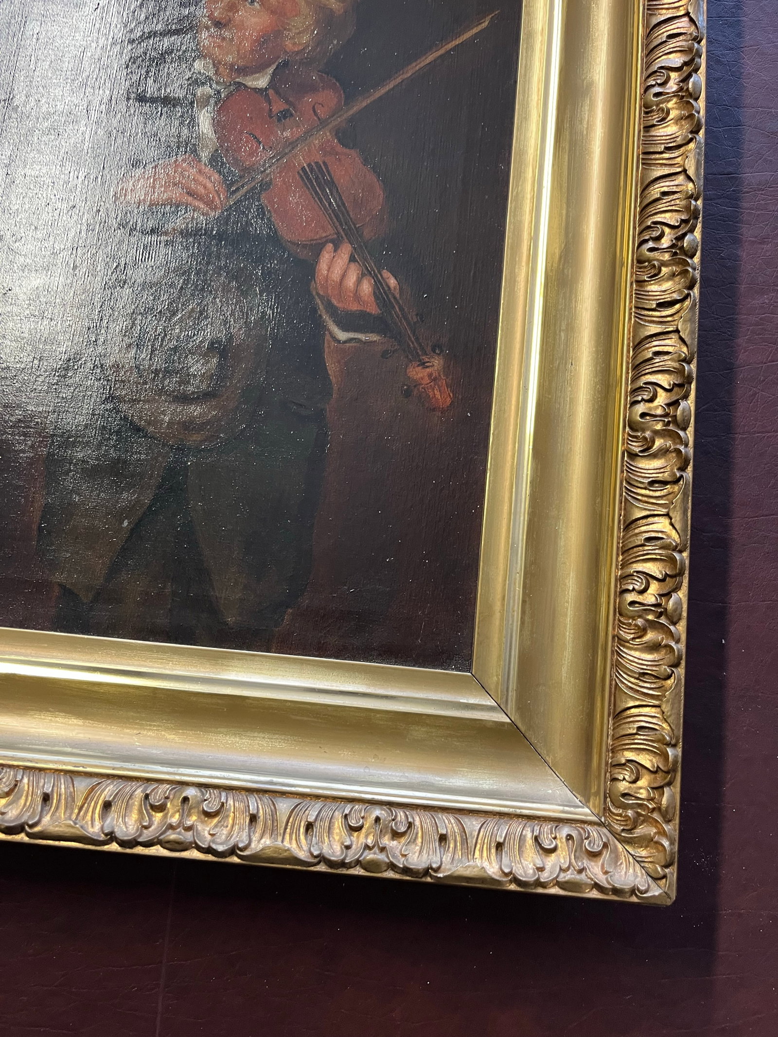 Antique Oil Painting, "The Old Violinist" After John George Brown - 10