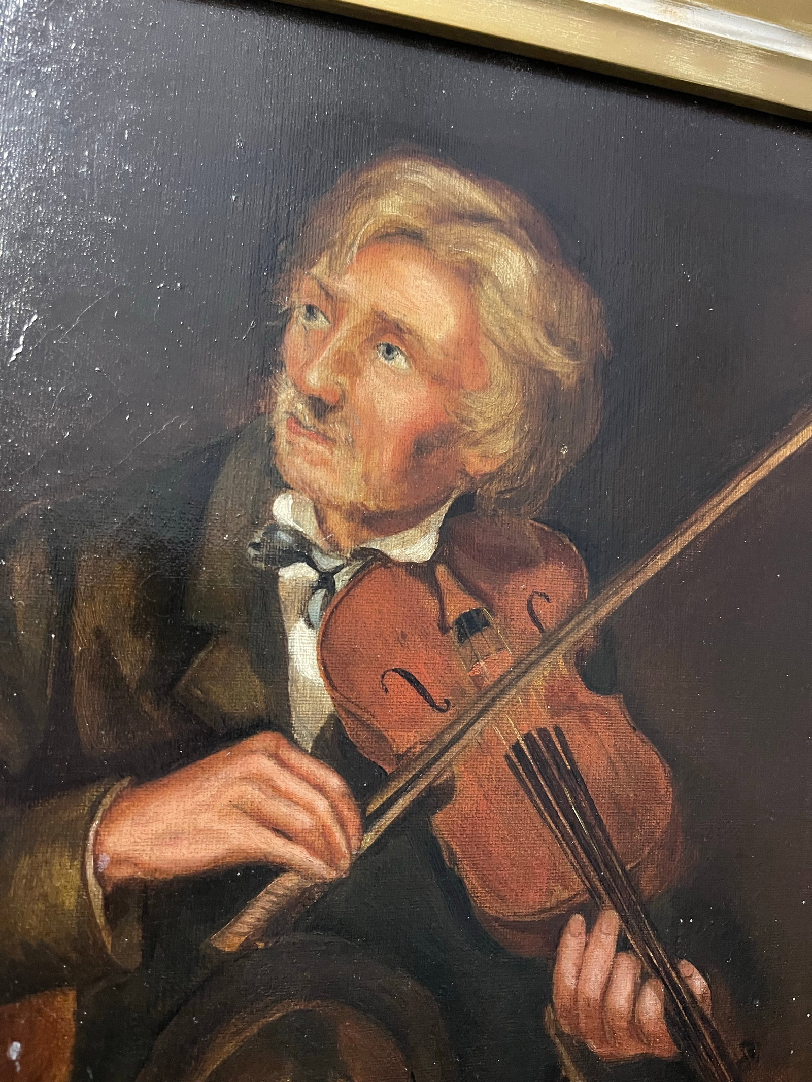 Antique Oil Painting, "The Old Violinist" After John George Brown - 2