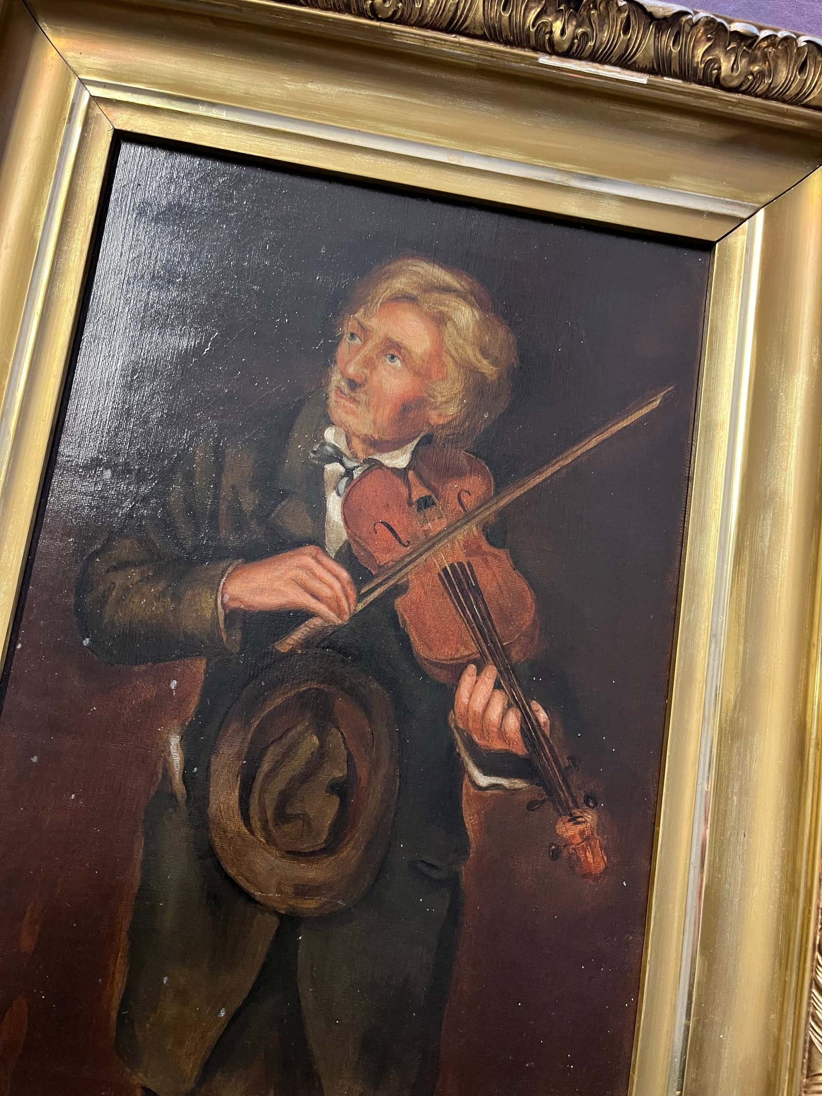 Antique Oil Painting, "The Old Violinist" After John George Brown - 3