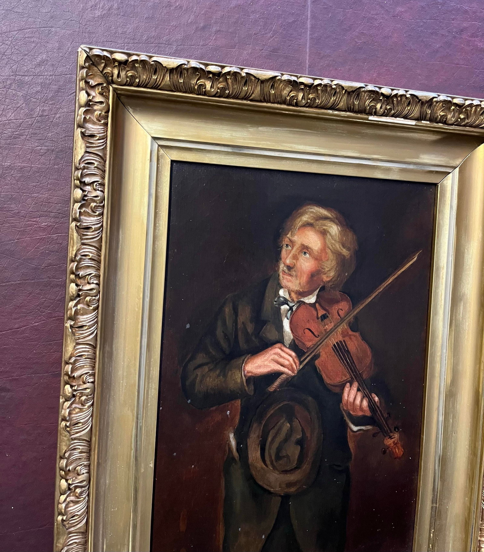 Antique Oil Painting, "The Old Violinist" After John George Brown - 4