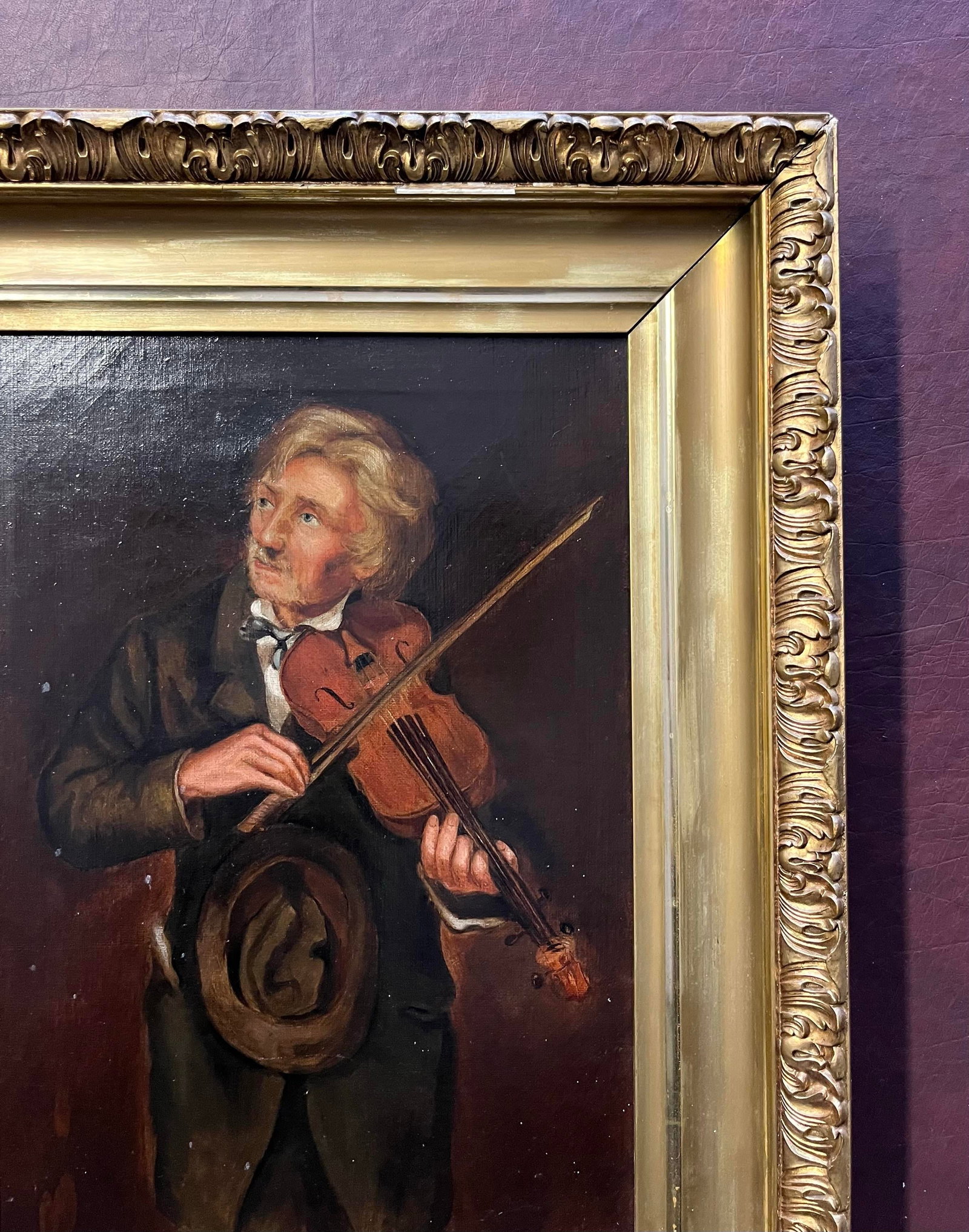 Antique Oil Painting, "The Old Violinist" After John George Brown - 6