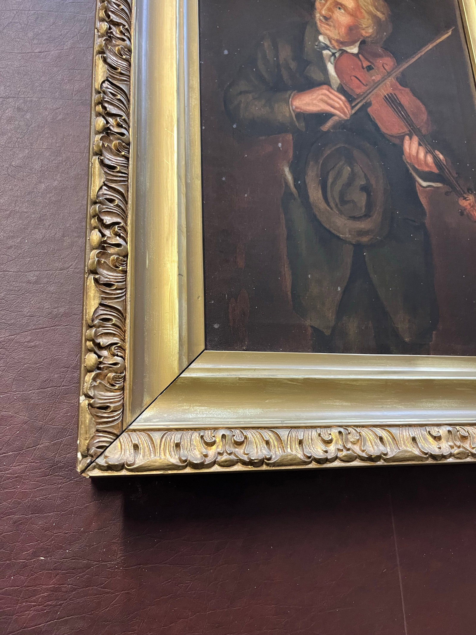 Antique Oil Painting, "The Old Violinist" After John George Brown - 9