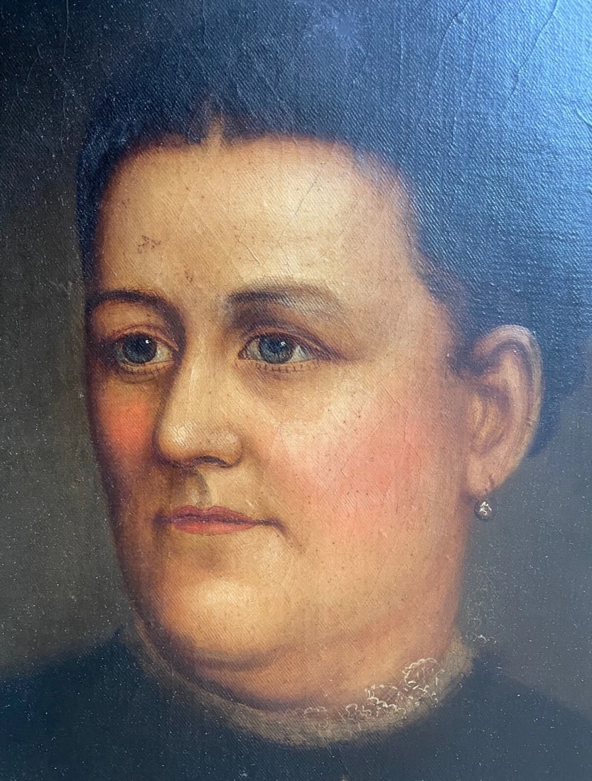 Antique Folk Art Lady Senator Henry Crouse Wife Woman Portrait Oil Painting Art - 3