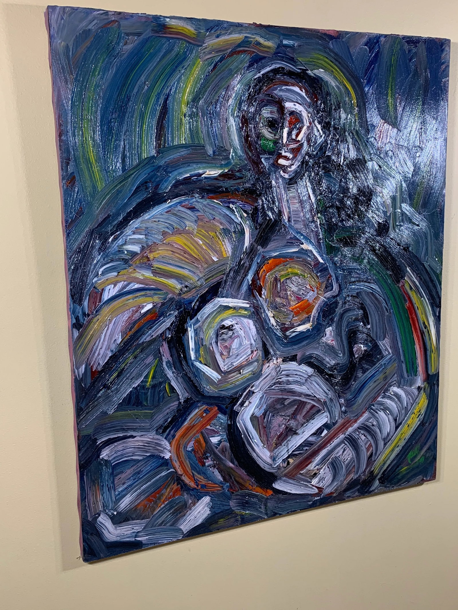 1990s Cubist Style Figurative Oil Painting on Canvas - 2