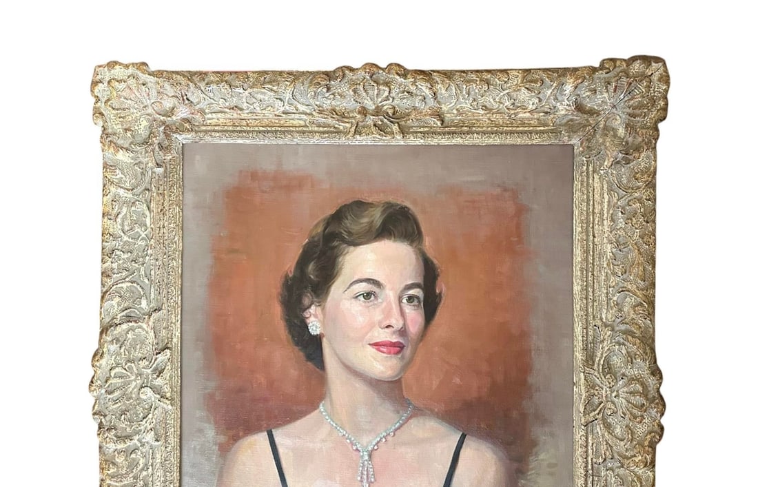 Vintage Mid Century/ Regency Original Society Oil Portrait on Canvas of Socialite Doris Campbell by - 2