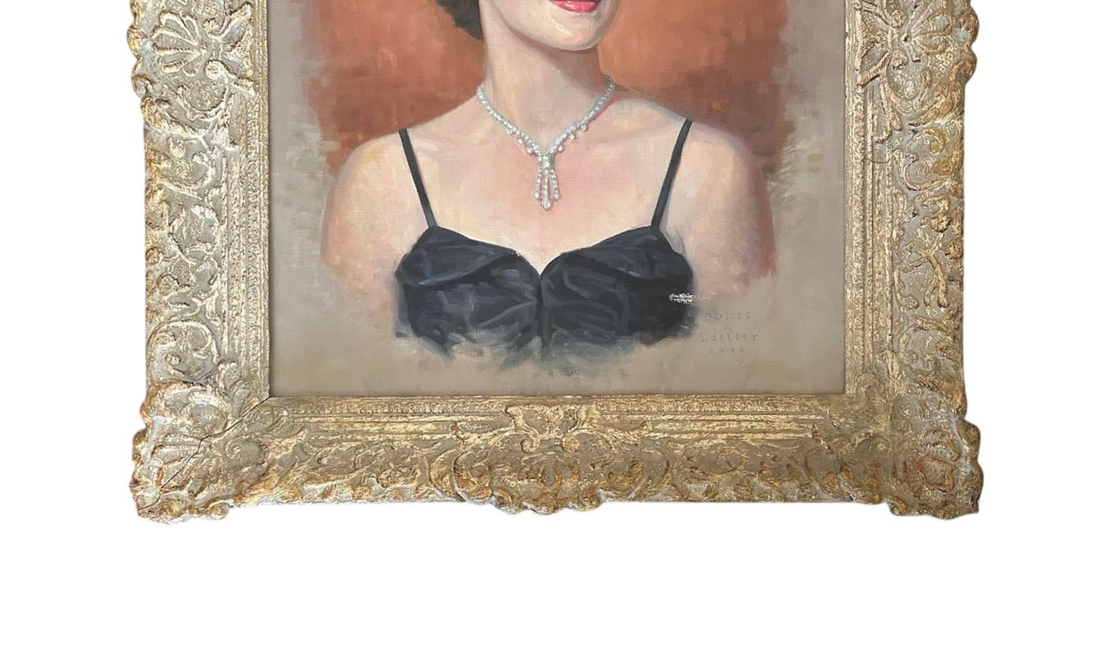 Vintage Mid Century/ Regency Original Society Oil Portrait on Canvas of Socialite Doris Campbell by - 3