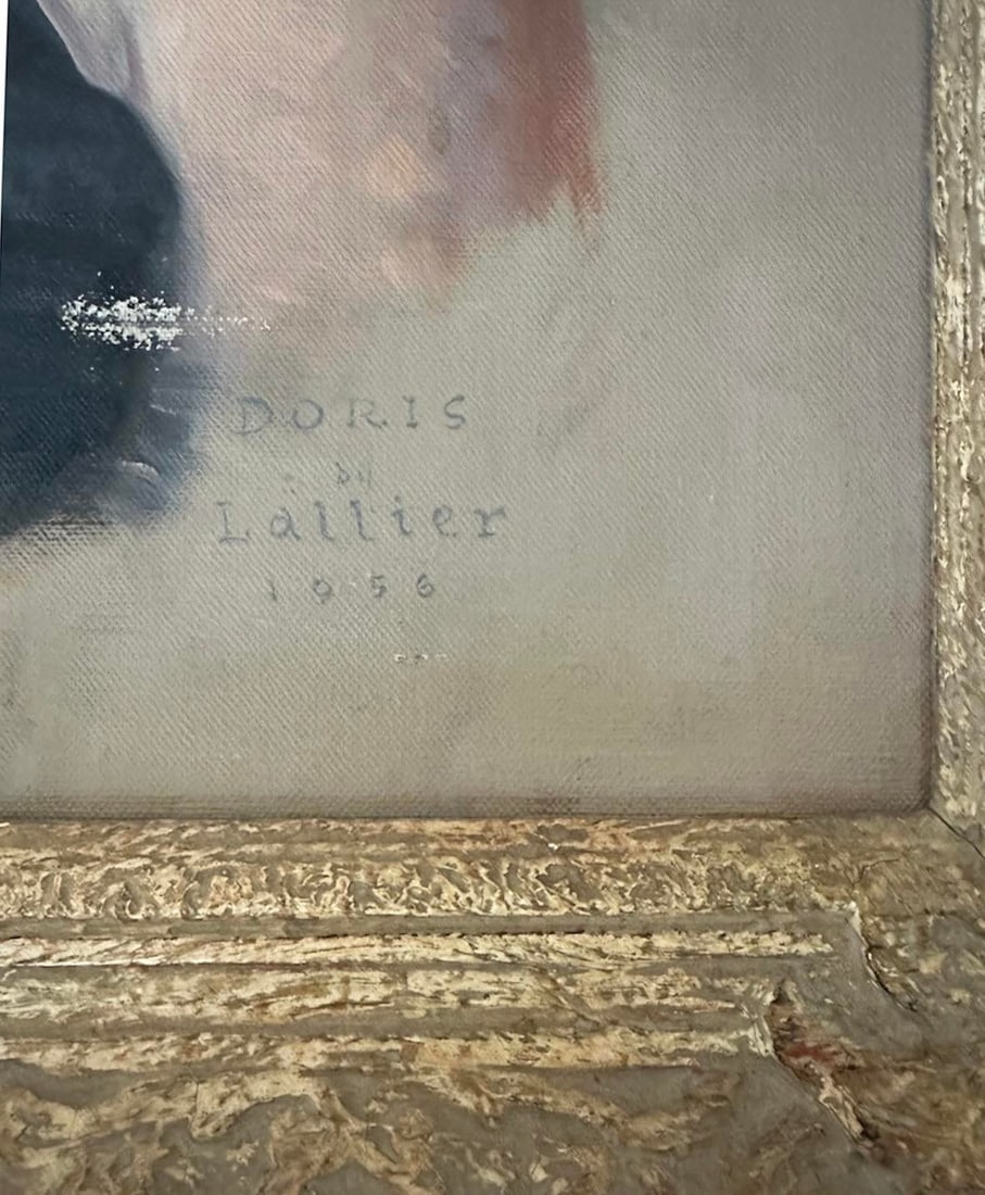 Vintage Mid Century/ Regency Original Society Oil Portrait on Canvas of Socialite Doris Campbell by - 4