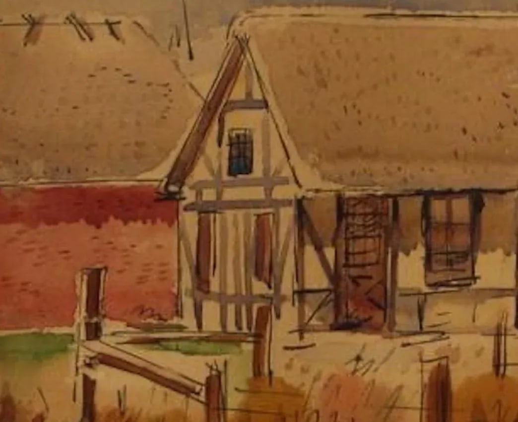"Solvang House" 1930-60s, Ink & Watercolor on Paper - 2