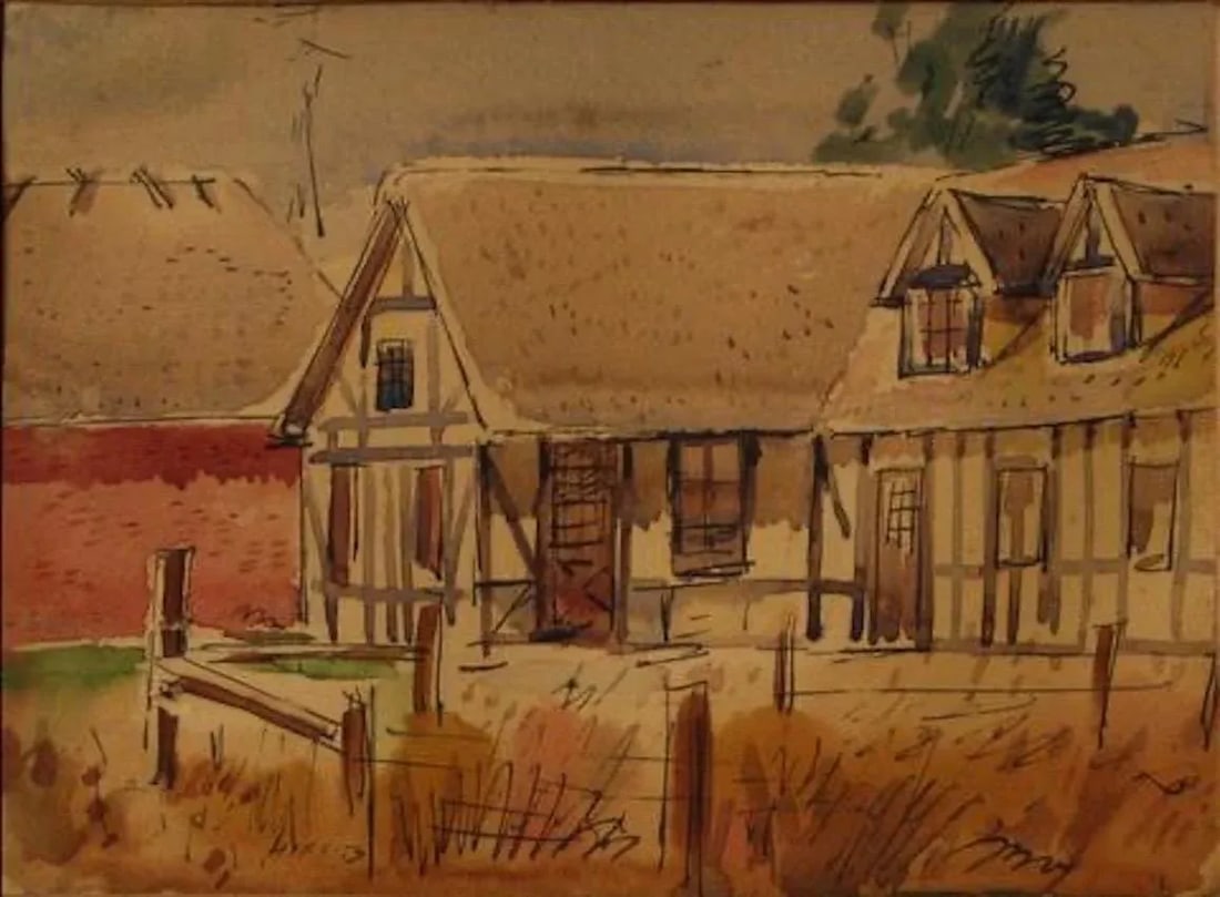 "Solvang House" 1930-60s, Ink & Watercolor on Paper - 3