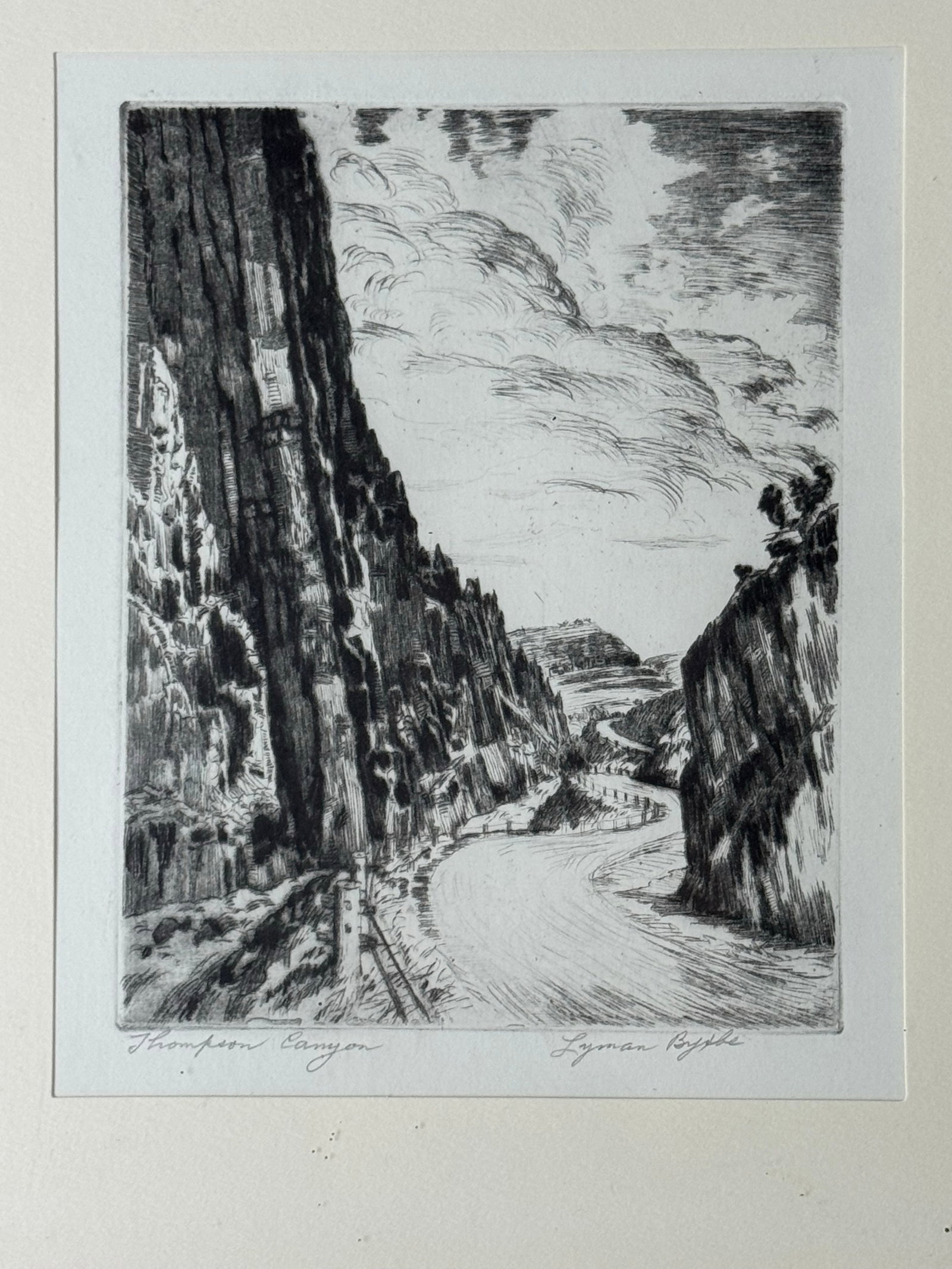 1920s Lyman Byxbe "Thompson Canyon" Original Etching, American Landscape Print - 2
