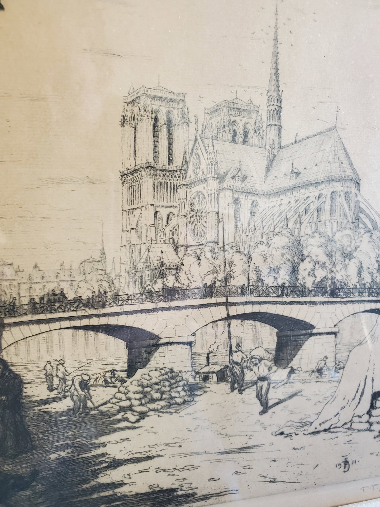 Nortre Dame Antique Etching - 4