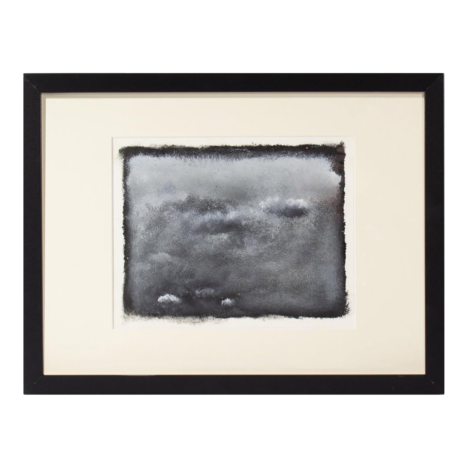 Oil Painting of Clouds Anthony Louis Popcheff: A black, white and grey oil painting by American artist Anthony Louis Popcheff (1954-2000) depicting a sky full of storm clouds. This piece is unsigned and comes in a black frame against a cream mat.