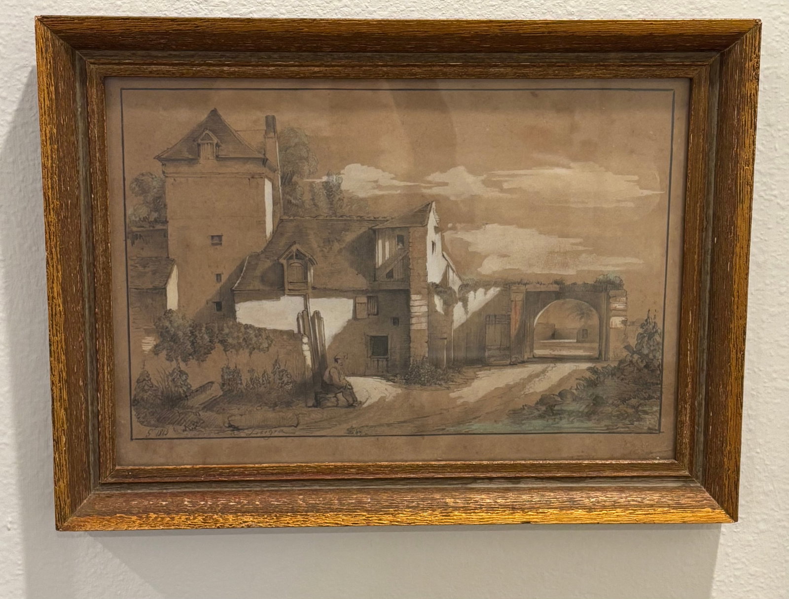 19th Century European Sepia Wash Architectural Landscape Drawing in Pencil & Chalk, Framed - 2