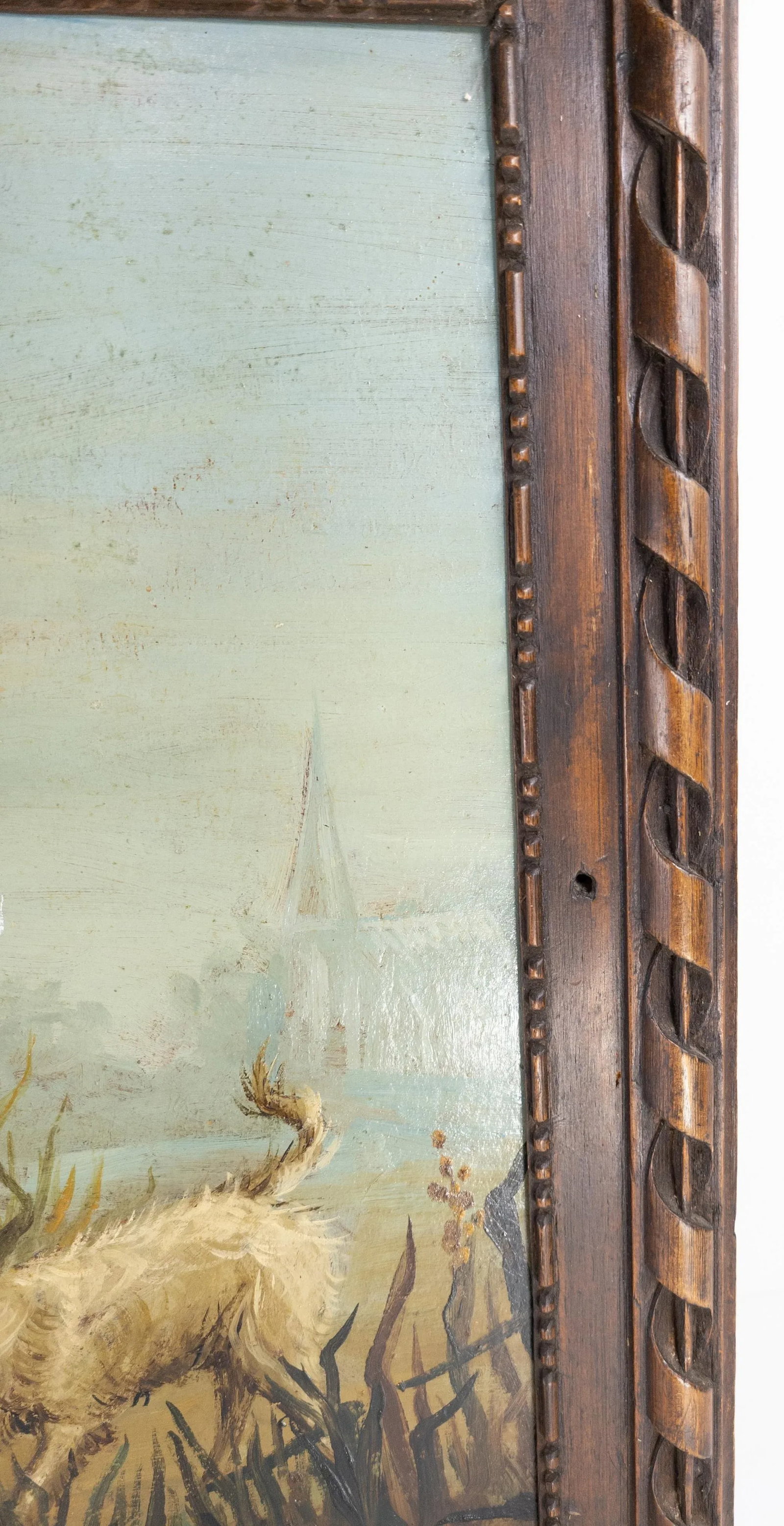 Antique French Genre Scene Oil Painting With Baroque Wood Frame - 12