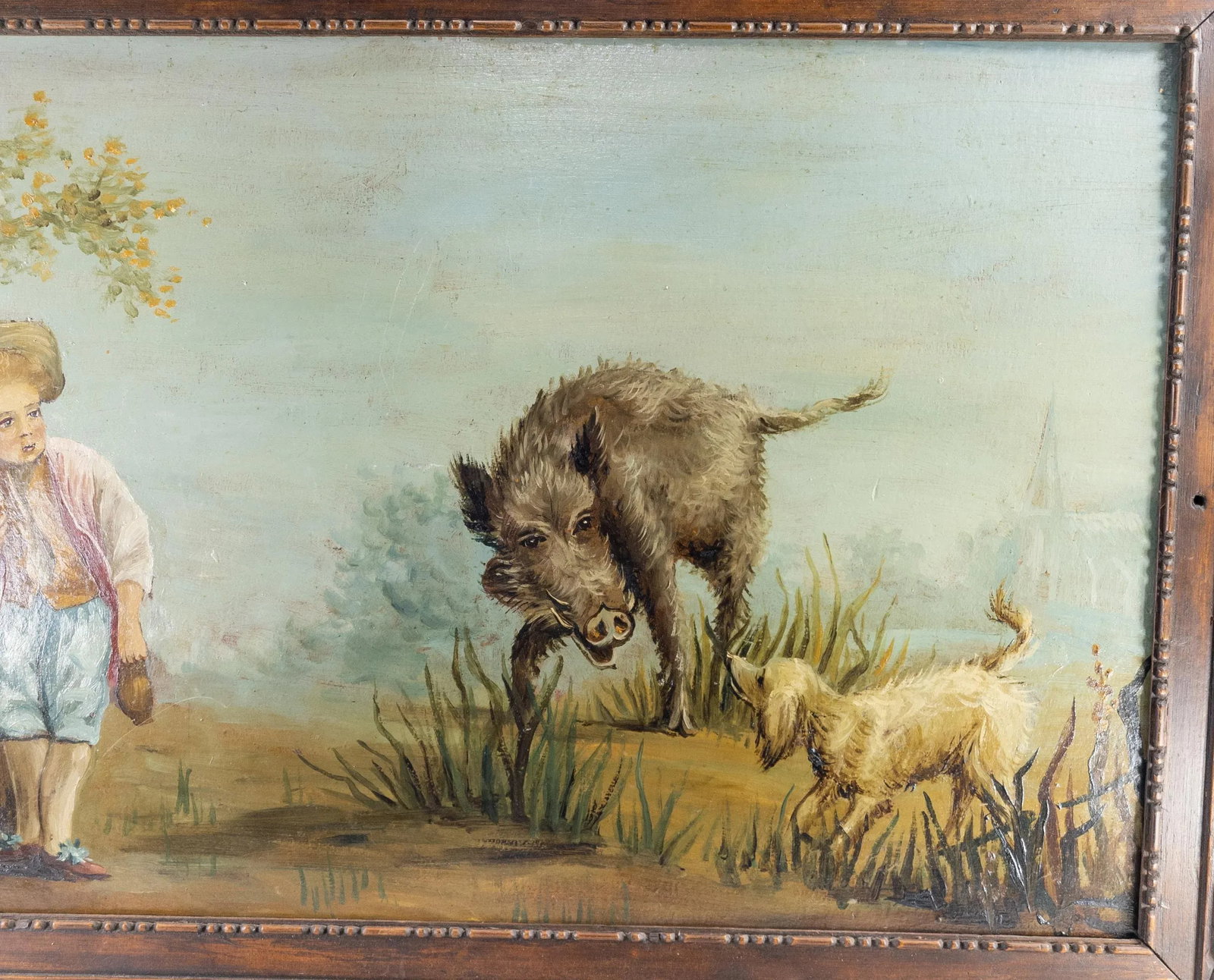 Antique French Genre Scene Oil Painting With Baroque Wood Frame - 4