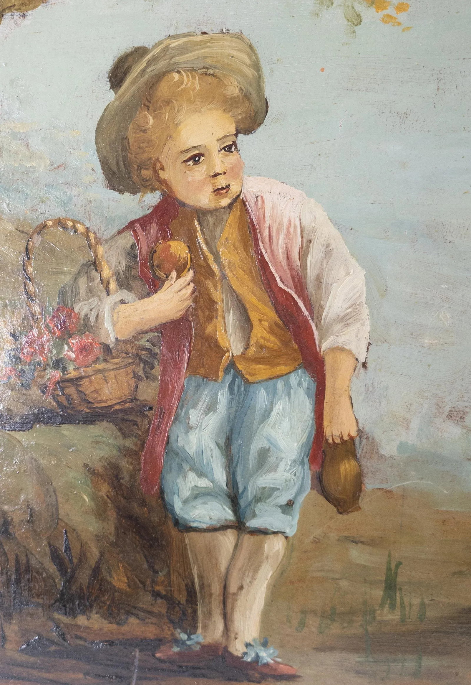 Antique French Genre Scene Oil Painting With Baroque Wood Frame - 6