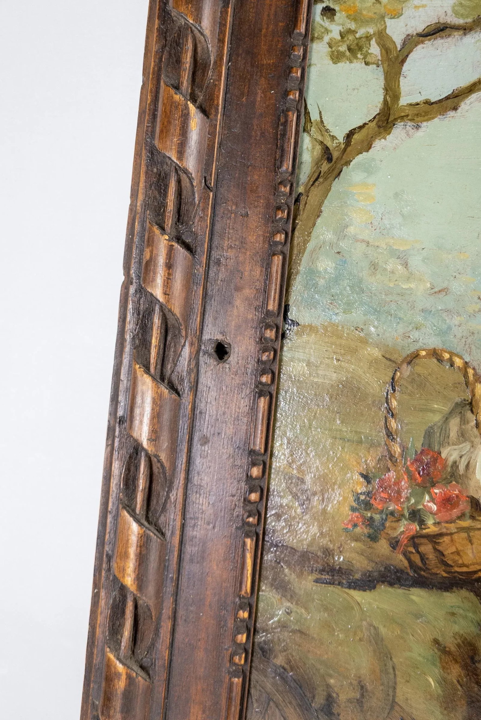 Antique French Genre Scene Oil Painting With Baroque Wood Frame - 8