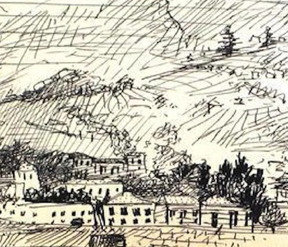 Black and White Hillside Drawing Ink on Paper 1940-60s - 2
