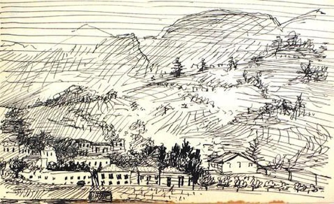 Black and White Hillside Drawing Ink on Paper 1940-60s - 3