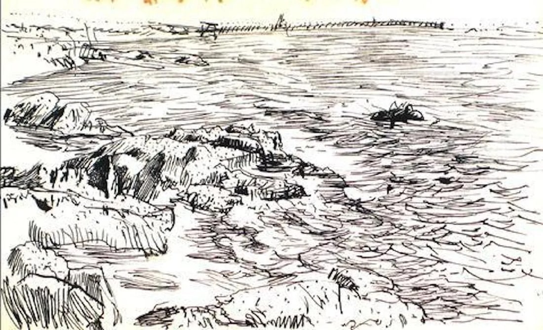 Black and White Expressive Coastal Scene in Ink 1940-60s - 3