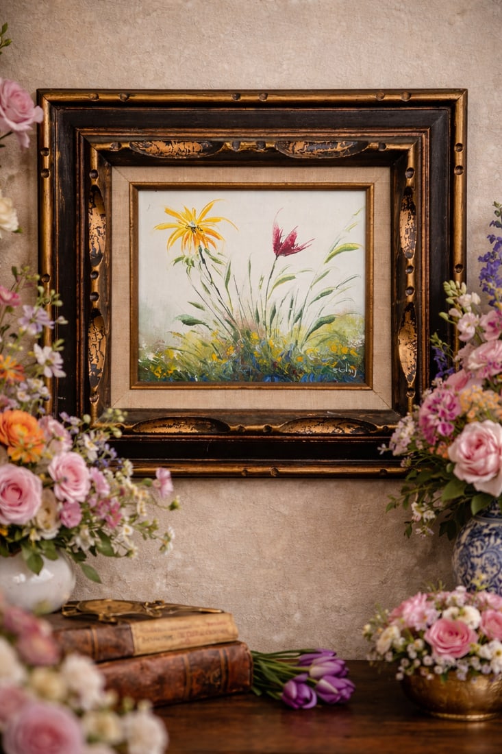 Vintage Impressionist Impasto Floral Oil Painting W/ Gilt Frame - 2