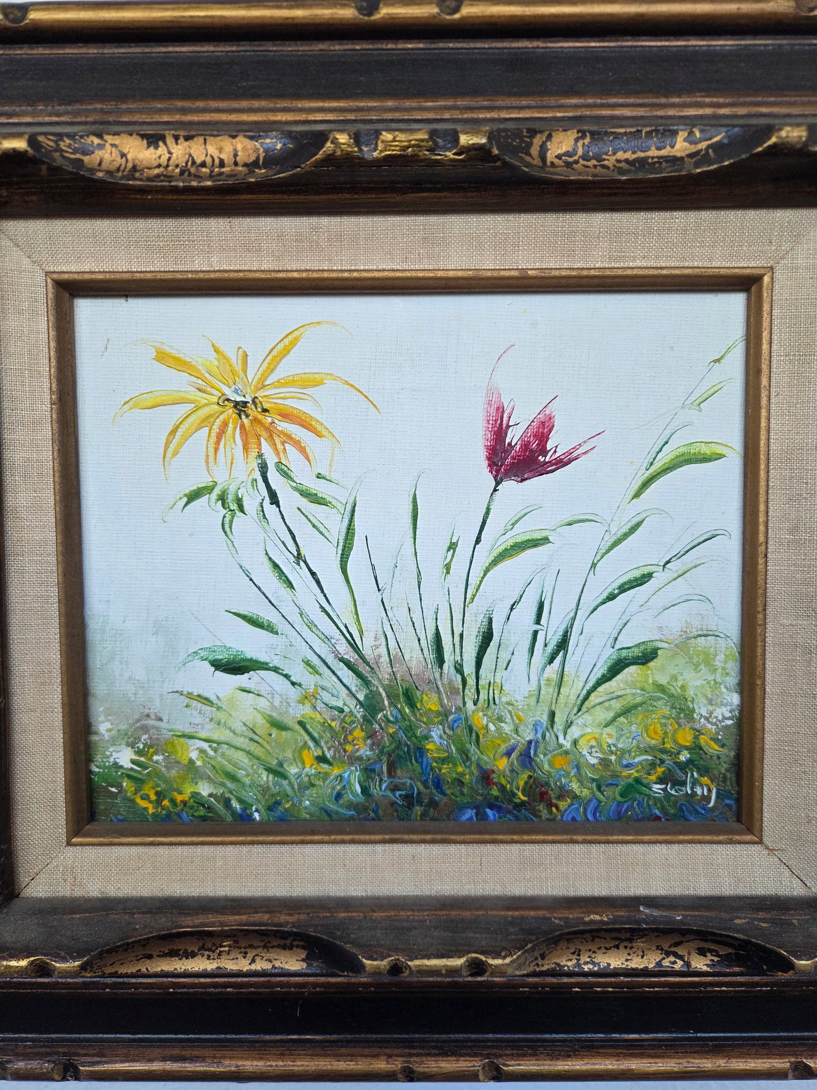 Vintage Impressionist Impasto Floral Oil Painting W/ Gilt Frame - 3