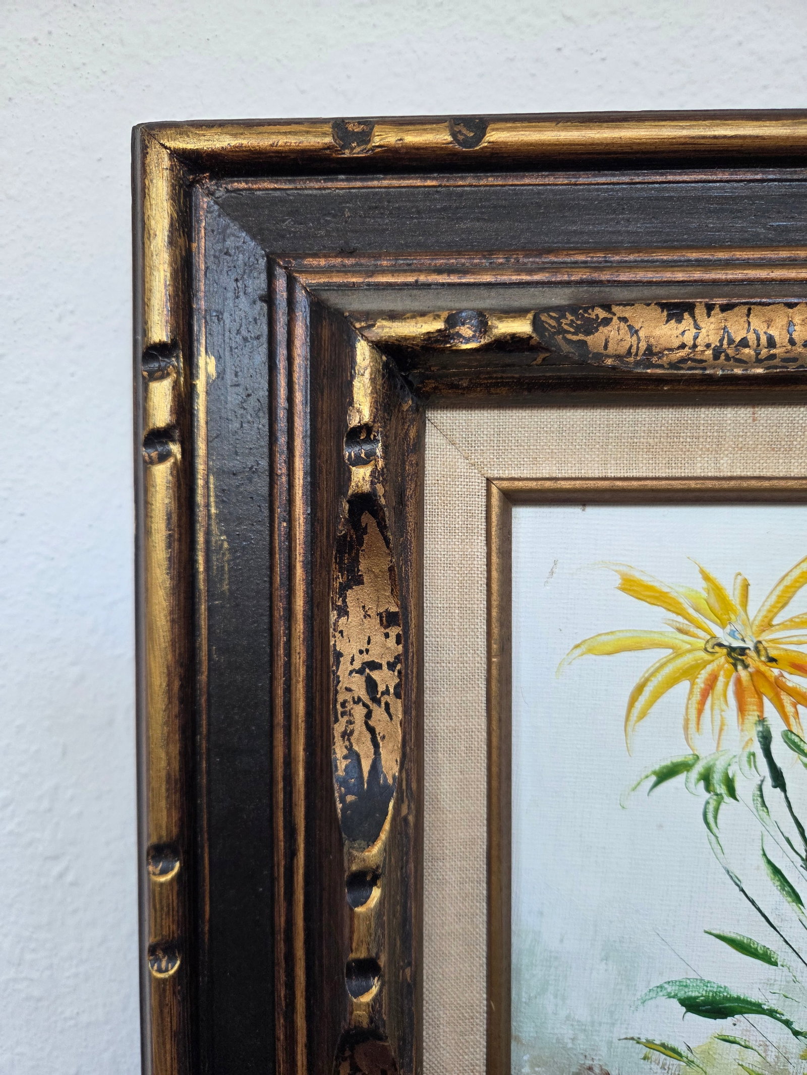 Vintage Impressionist Impasto Floral Oil Painting W/ Gilt Frame - 4
