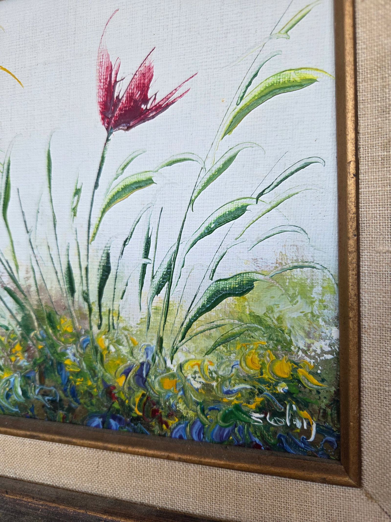 Vintage Impressionist Impasto Floral Oil Painting W/ Gilt Frame - 6