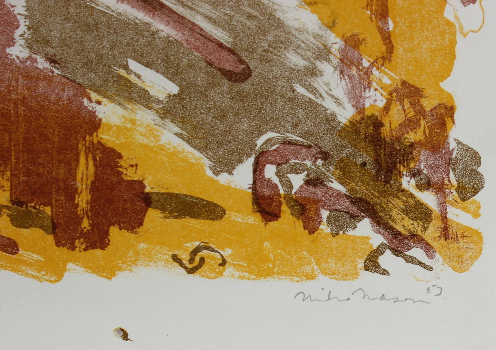 Warm Toned Modernist Figure & Sky Abstract 1953 Lithograph - 3