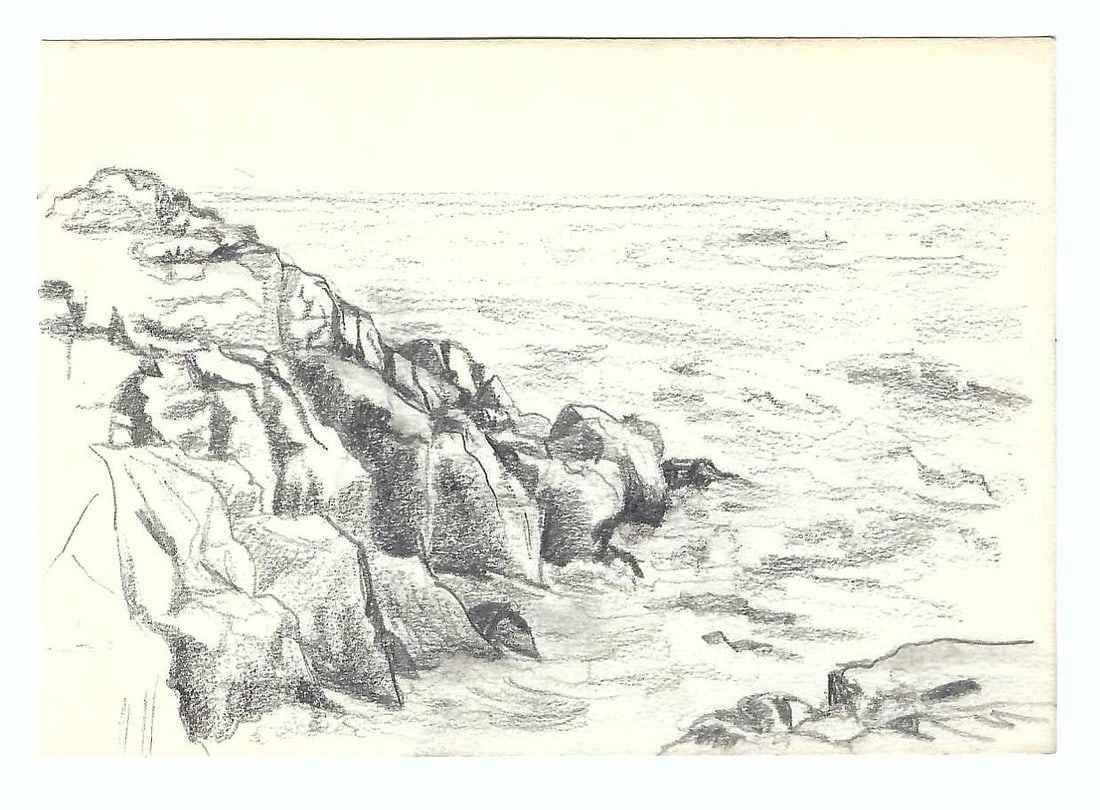 1970s Robert Angeloch Rocky Coast Drawing - 2