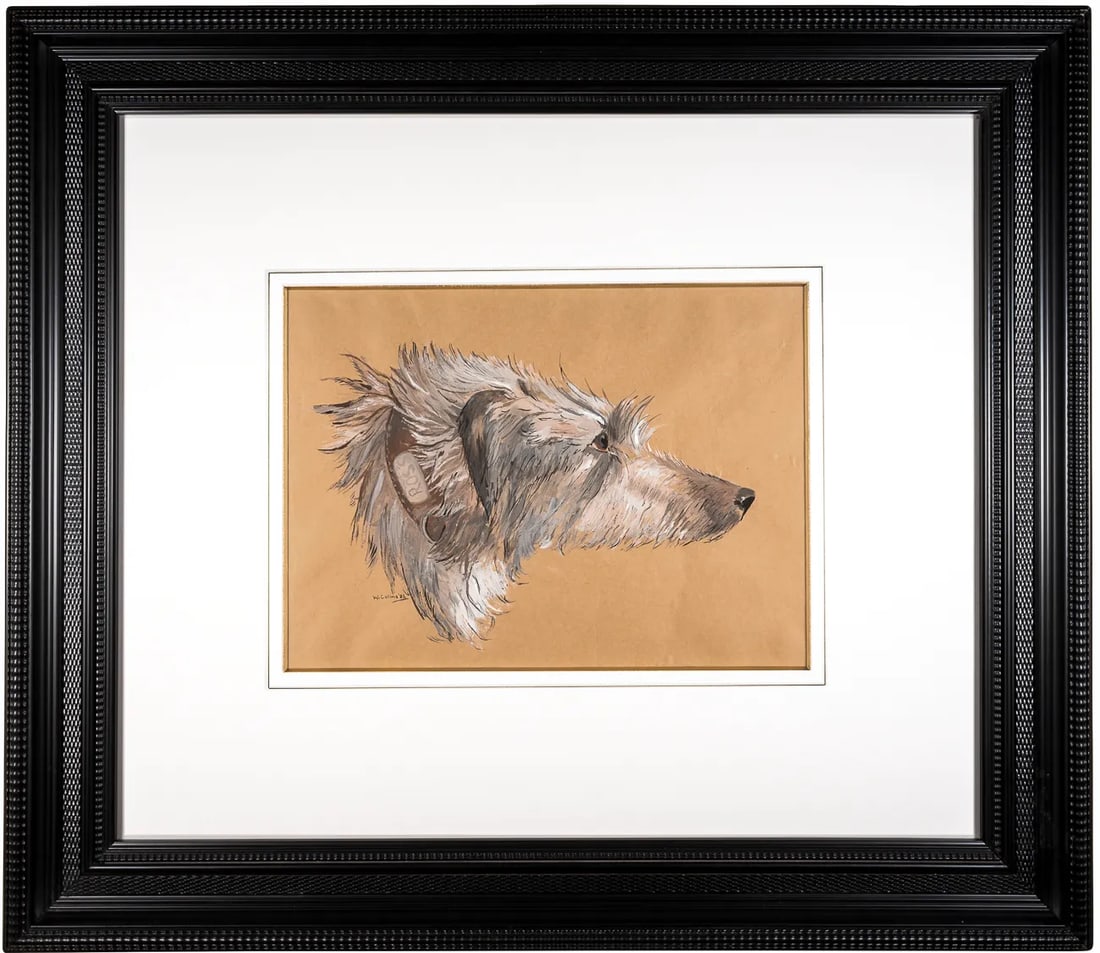 Early 20th Century Wolfhound Portrait Mixed-Media Drawings on Paper, Framed - a Pair - 2