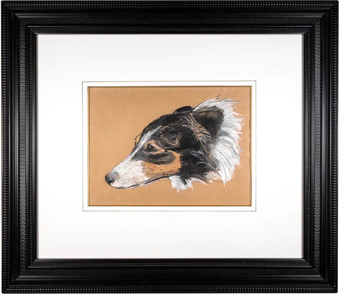 Early 20th Century Wolfhound Portrait Mixed-Media Drawings on Paper, Framed - a Pair - 3